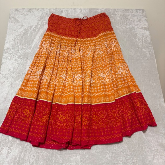 Sundance Dresses & Skirts - Sundance Women's Boho Cotton Maxi Skirt L Drawstring Orange Red Artsy Flowy